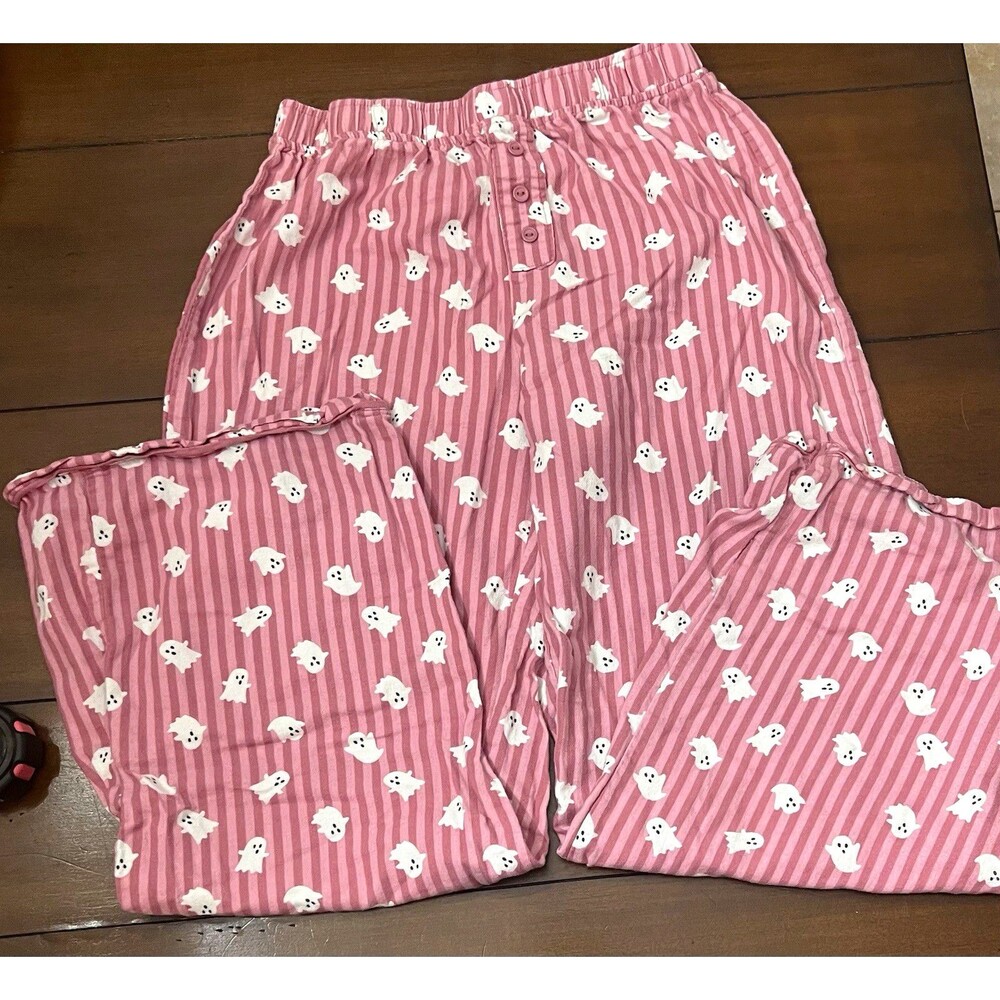 Better Together Dreamy Nights Pink Striped Ghost Pajama Pants Small Halloween